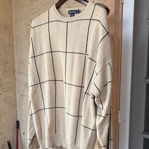 Nautica Men's Beige Plaid Crewneck Sweater